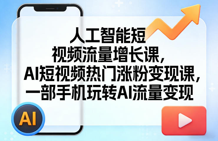 人工智能短视频流量增长课，AI短视频热门涨粉变现课，一部手机玩转AI流量变现-雨航网