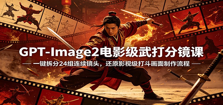 GPT-Image2电影级武打分镜课：一键拆分24组连续镜头，还原影视级打斗画面制作流程-雨航网