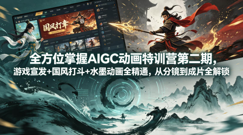 全方位掌握AIGC动画特训营第二期，游戏宣发+国风打斗+水墨动画全精通，从分镜到成片全解锁-雨航网
