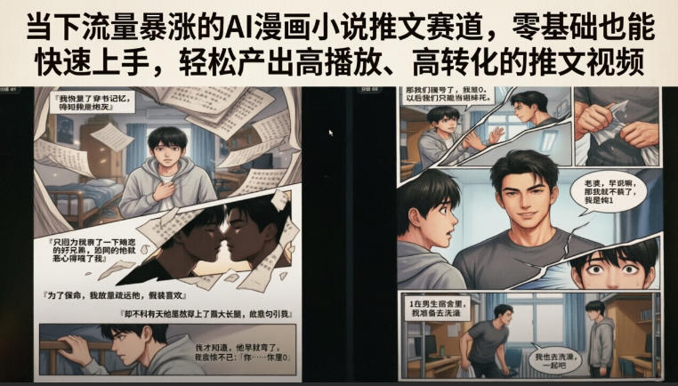 当下流量暴涨的AI漫画小说推文赛道，零基础也能快速上手，轻松产出高播放、高转化的推文视频-雨航网