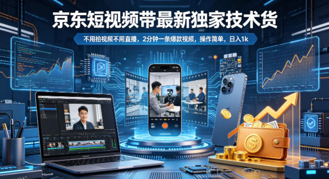 京东短视频带货最新独家技术，不用拍视频不用直播，2分钟一条爆款视频，操作简单，日入1k+【揭秘】-雨航网