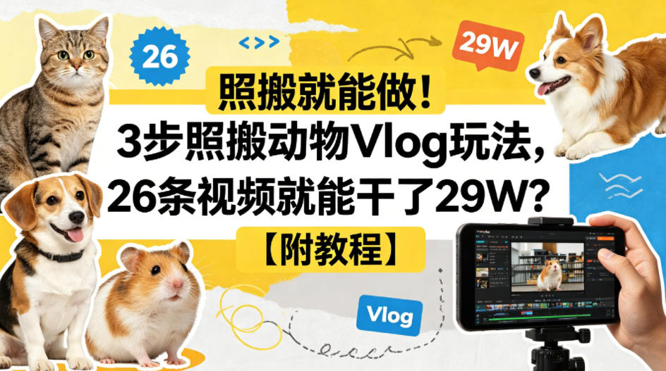 照搬就能做！3步照搬动物Vlog玩法，26条视频就能干了29W？【附教程】【赠coze一键生成工作流】-雨航网