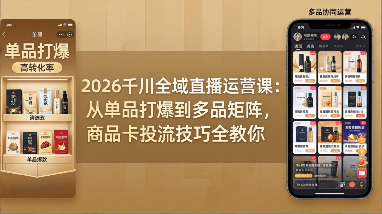 2026千川全域直播运营课：从单品打爆到多品矩阵，商品卡投流技巧全教你-雨航网