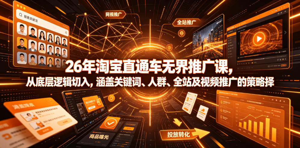 26年淘宝直通车无界推广课，从底层逻辑切入，涵盖关键词、人群、全站及视频推广的策略选择-雨航网