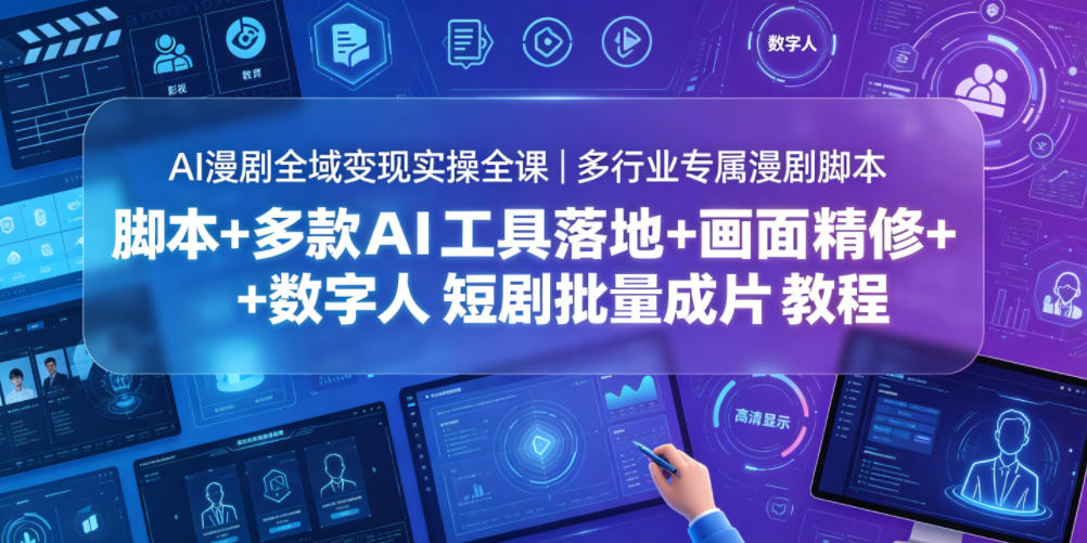 AI漫剧全域变现实操全课｜多行业专属漫剧脚本+多款AI工具落地+画面精修+数字人短剧批量成片全教程-雨航网