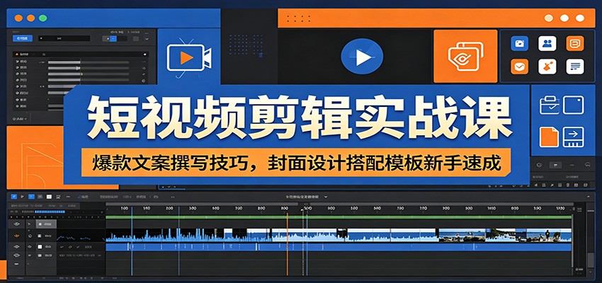 短视频剪辑实战课：爆款文案撰写技巧，封面设计搭配模板新手速成-雨航网