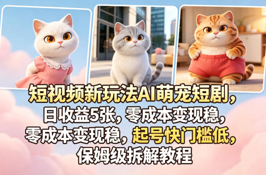 短视频新玩法AI萌宠短剧，日收益5张，零成本变现稳，起号快门槛低，保姆级拆解教程-雨航网