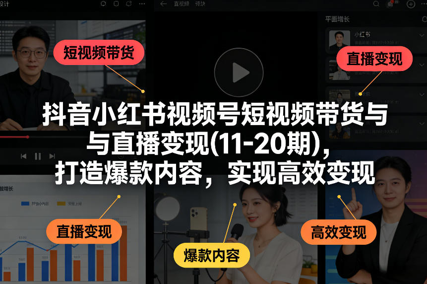 抖音小红书视频号短视频带货与直播变现(10-21期)，打造爆款内容，实现高效变现(更新05月08日)-雨航网