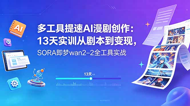 多工具提速AI漫剧创作：13天实训从剧本到变现，SORA即梦wan2-2全工具实战-雨航网