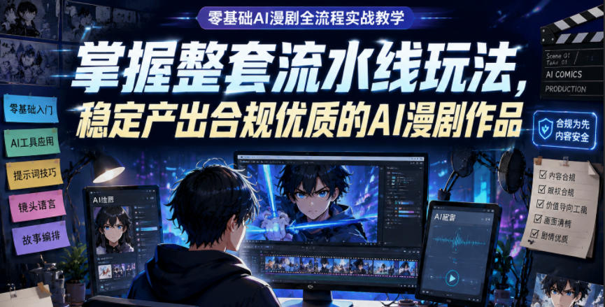 零基础AI漫剧全流程实战教学，掌握整套流水线玩法，稳定产出合规优质的AI漫剧作品-雨航网
